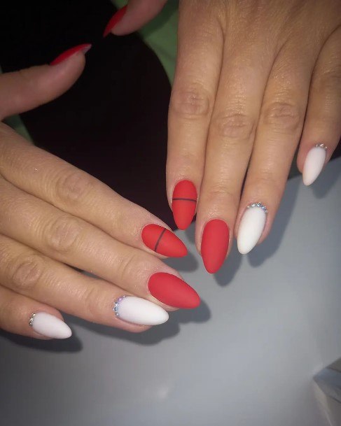 Girly Red And Black Matte Nails Ideas