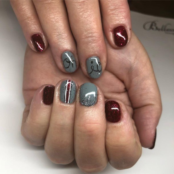Girly Red And Grey Nails Ideas