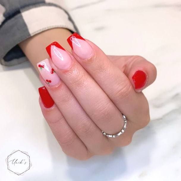 Girly Red And Nude Nails Ideas