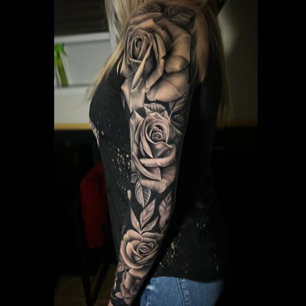 Girly Rose Sleeve Tattoo Ideas