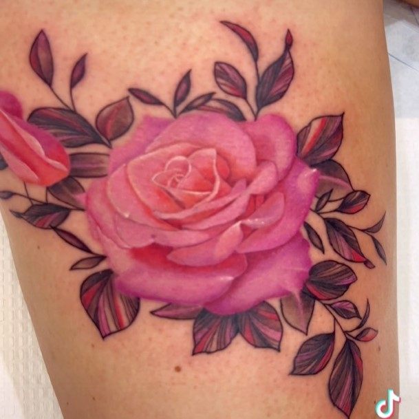 Girly Rose Thigh Tattoo Ideas