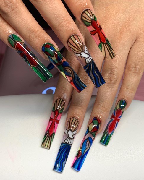 Girly Stained Glass Nail Ideas