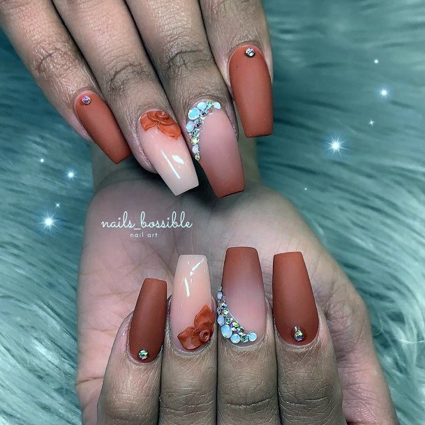 Girly Sweet Fall Ombre Nails Gorgeous Bling Floral Design Ideas For Women