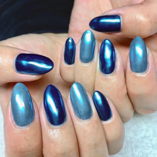 Girly Two Tone Blue Mirror Nails Design For Women