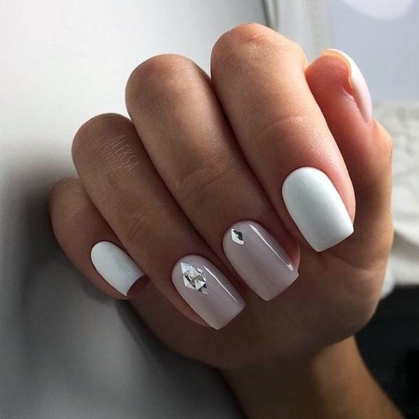 Girly White With Rhinestones Nails Ideas