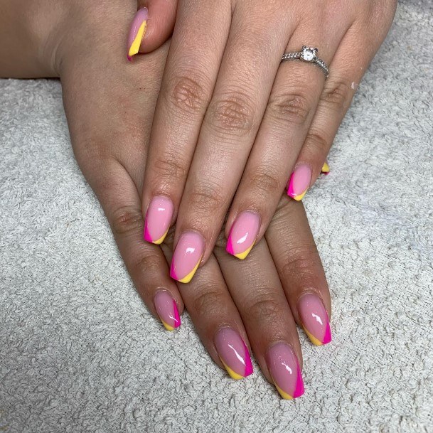 Girly Yellow And Pink Nail Ideas