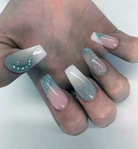 Glam Grey Ombre Nails Design