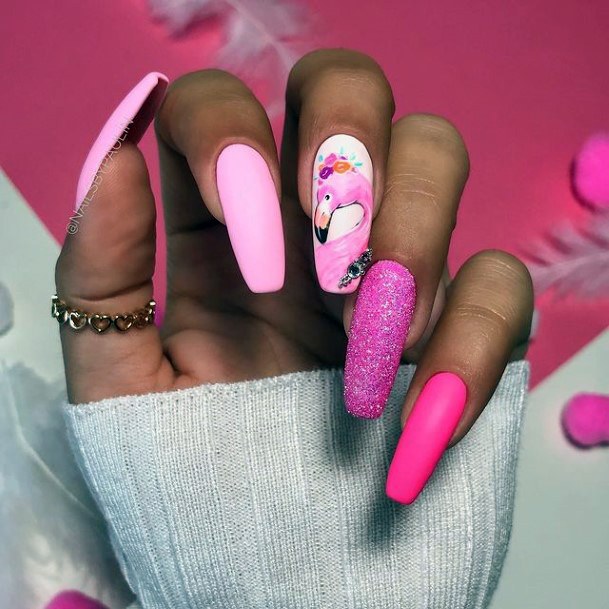 Top 50 Best Flamingo Nails For Women - Hot Pink Manicure Designs