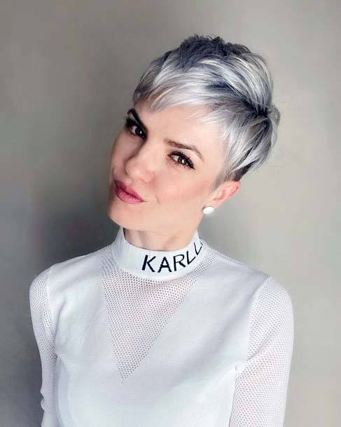 Glamorous Dark Rooted White Ashy Long Layered Pixie Womens Hairstyle