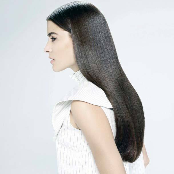 Glamorous Long Dark Brown Polished Straight And Sleek Womens Hairstyle