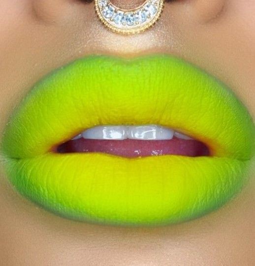 Glaring Green And Yellow Neon Lips Women