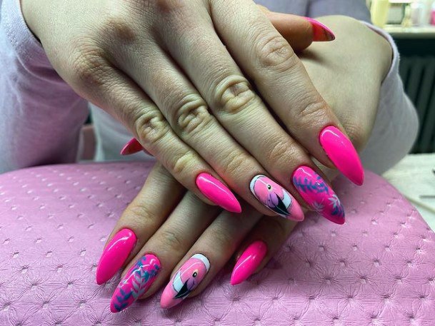 Glaring Pink And Blue Flaming Nails Women