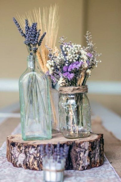 Glass Bottle Lavender Flowers Wedding