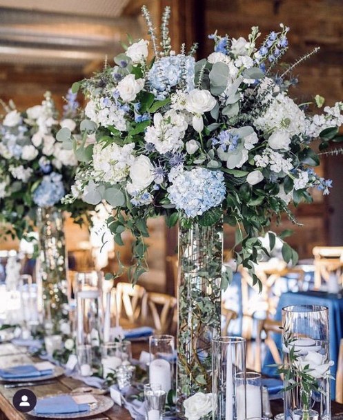 Glass Vased White Hydrangea Flowers Wedding