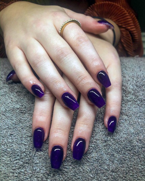 Glassy Dark Purple Nails Women