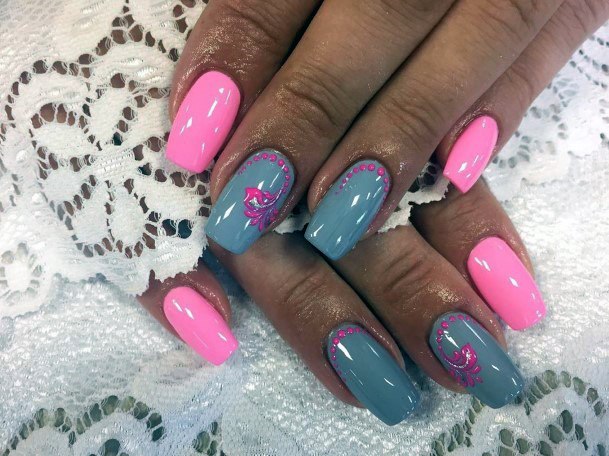 Glazed Pink And Grey Nails For Women