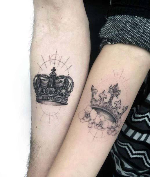 Gleaming Black Crown Tattoo Womens Hands