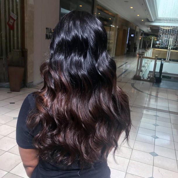 Gleaming Blackish Brown Balayage Hairstyle