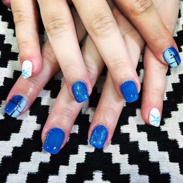 Gleaming Blue White Nails Women