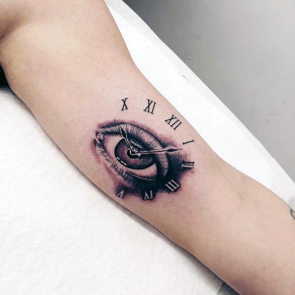 Gleaming Eye Clock Tattoo For Women