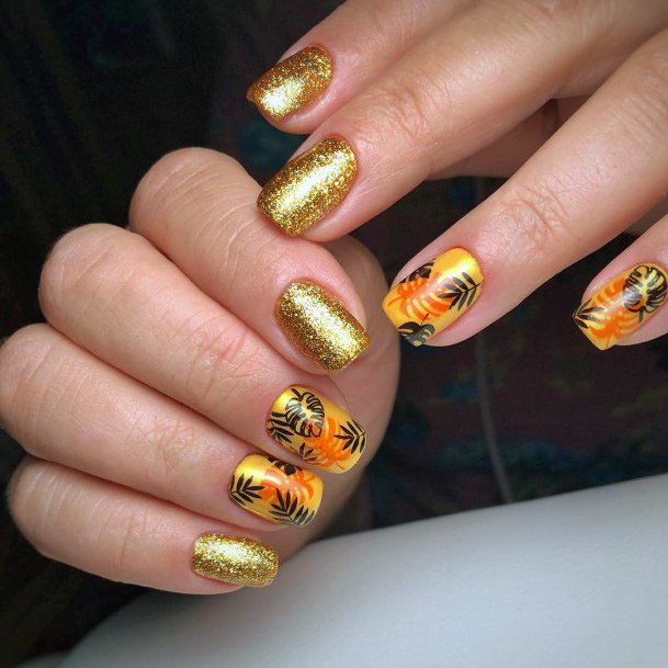 Gleaming Gold Tropical Nails Women