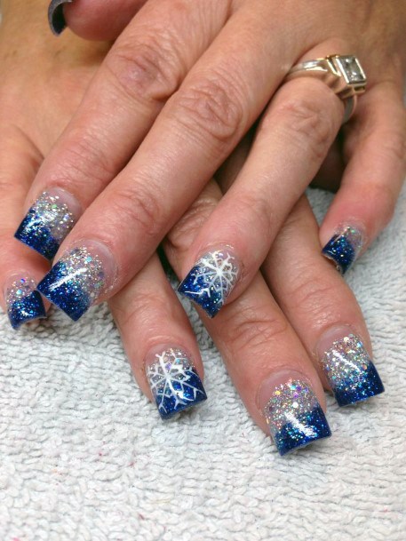 Glistening Blue White Snow Nails Women