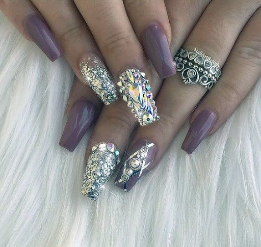 Glistening Lavendar Nails With Diamond Women