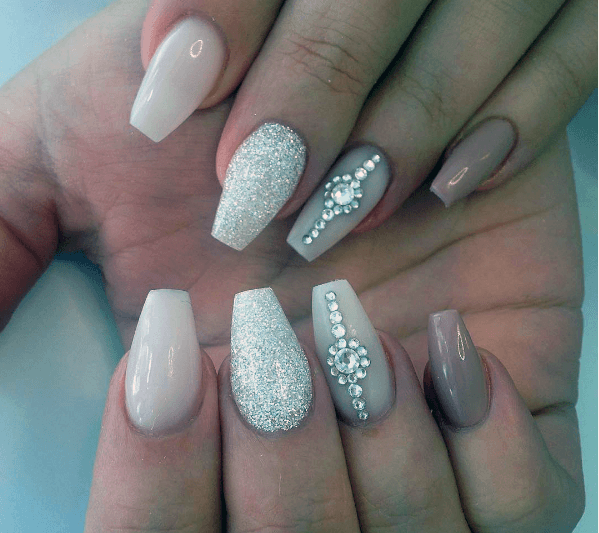 Glistening Snow White Diamond Nails Women