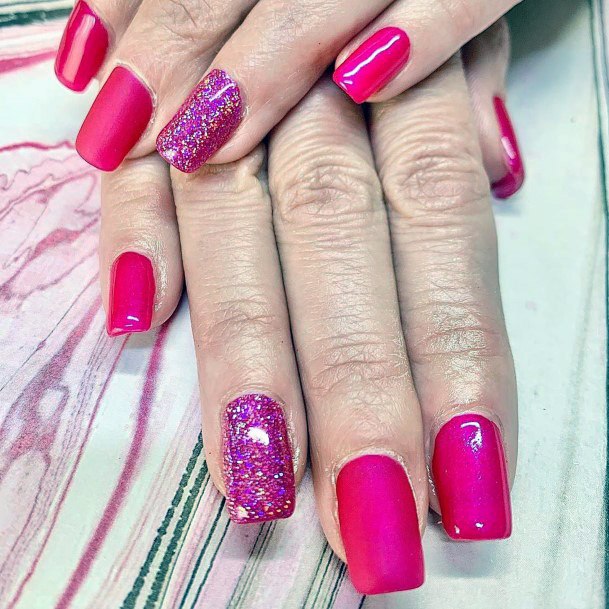 Glitter And Hot Pink Nails