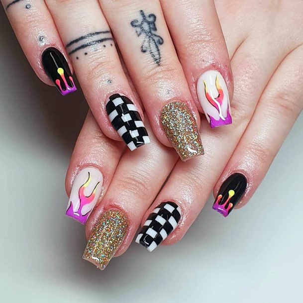 Glitter Heat And Checks Nail Art Women