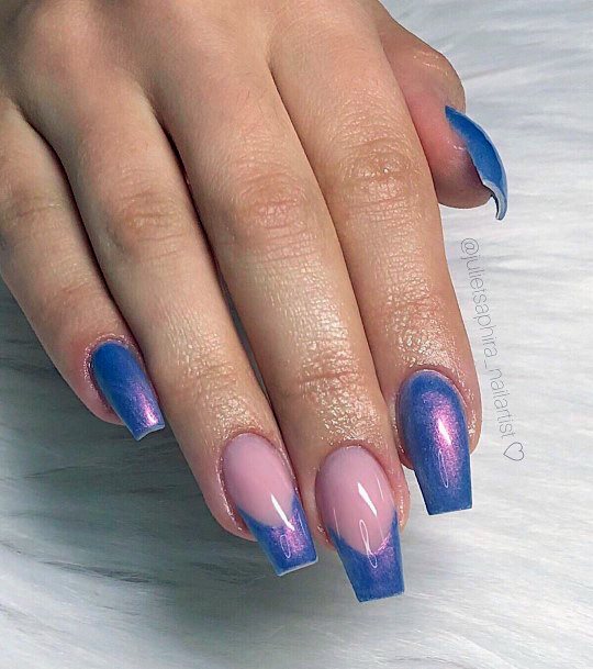 Glittering Blue And Light Purple Nails