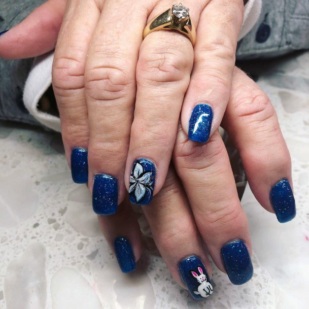 Glittering Blue Nails Women