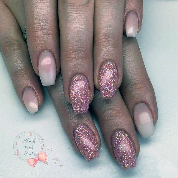 Glittering Blush Pink Nails For Women