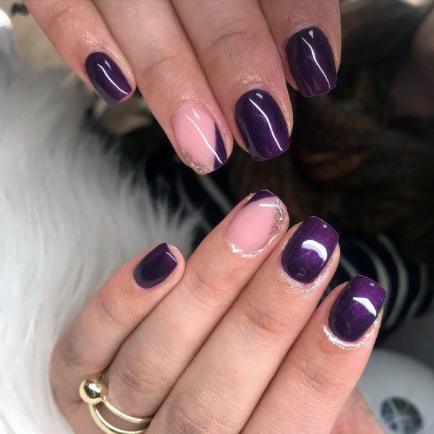 Glittering Edge Dark Purple Nails Women