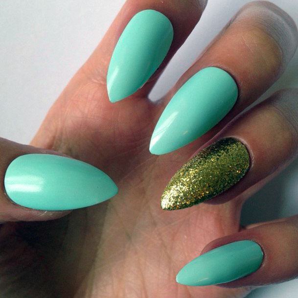 Glittering Gold And Mint Nails Women