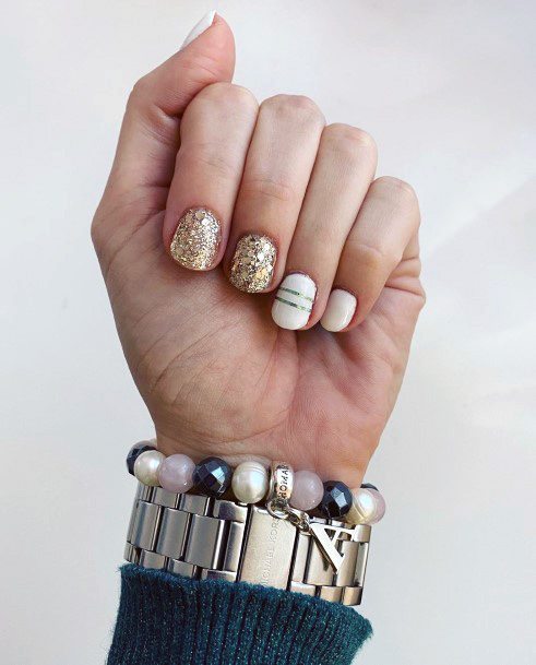 Glittering Gold And White Nails