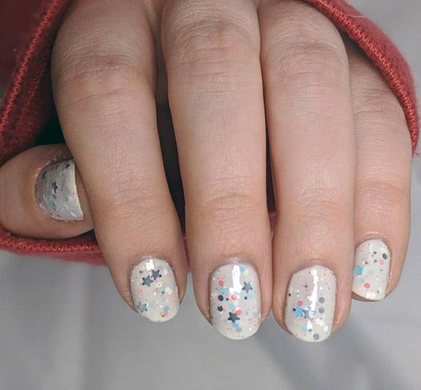 Glittering White Nails Women