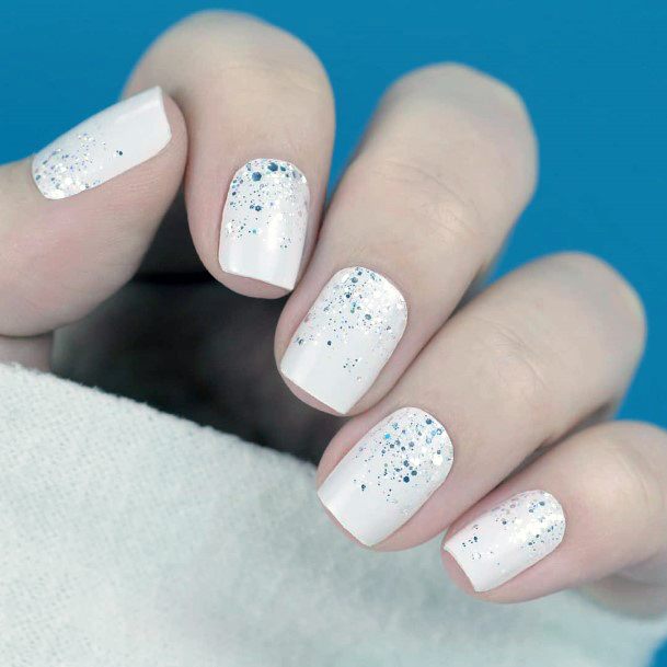 Glittering White Snow Nails Women