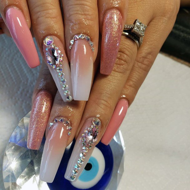 Glitters On Transparent Long Nails With Bling Women