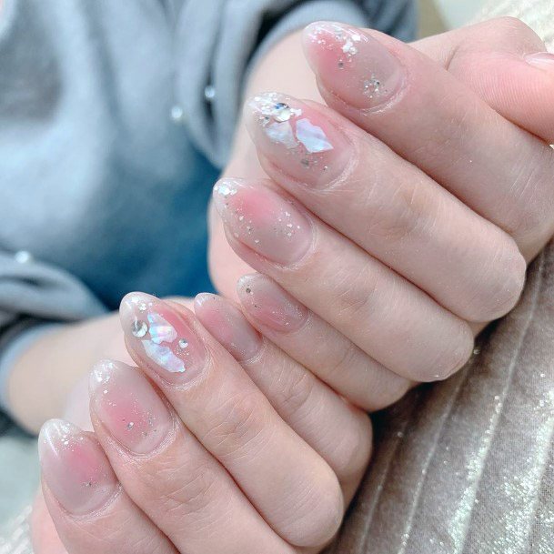 Glitters On Transparent Nails Spring Women