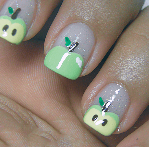Glittery Green Apple On Nails