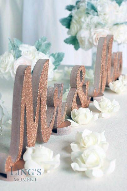 Glittery Mr And Mrs Rose Gold Wedding Decor