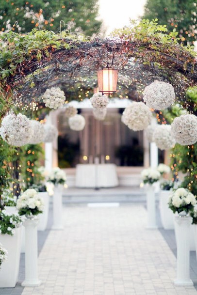 Globules Of White Hydrangea Flowers Arch Wedding