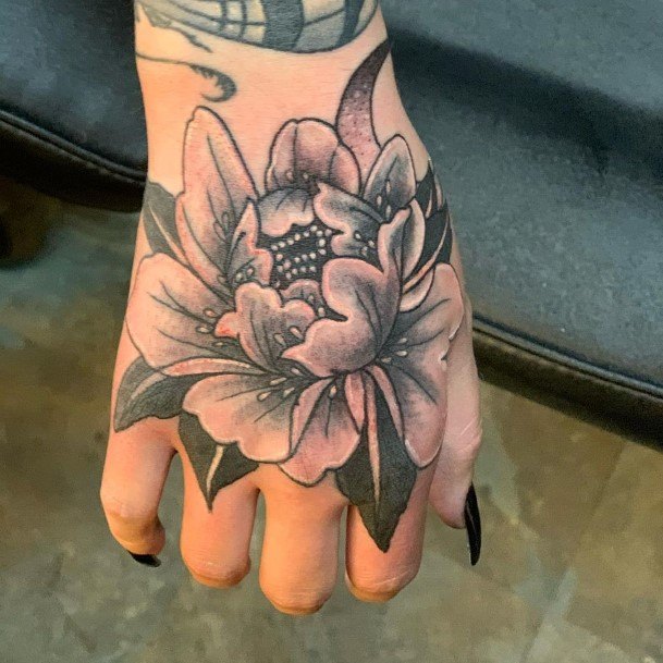 Glorious Black Flower Tattoo Womens Hands