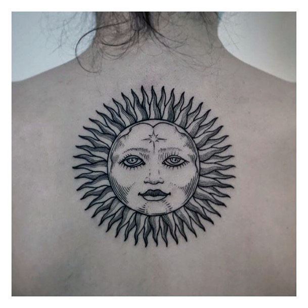 Glorious Grey Sun Tattoo For Women