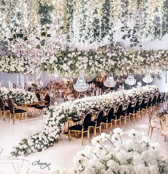 Glorious White Flower Filled Hall Wedding Decorations