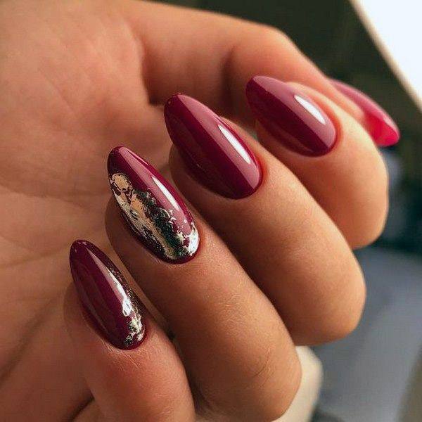 Glossy Almond Magenta Nails Women