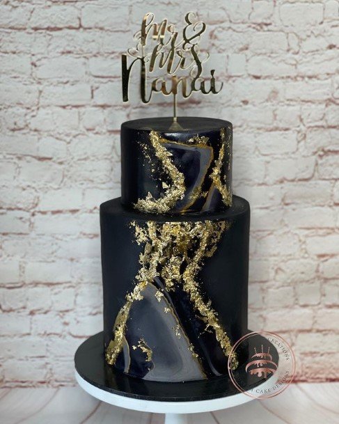 Glossy Black 2 Tier Wedding Cake