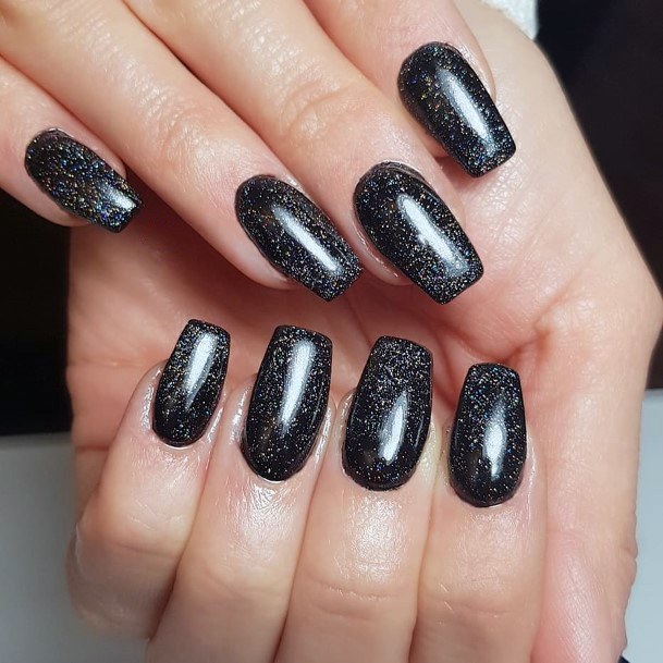 Glossy Black Sparkly Nail Inspiration For Beautiful Women