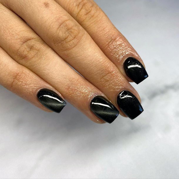 Glossy Black Square Nails Women